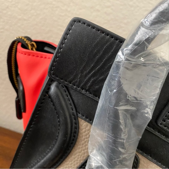 Tricolor Red Black Etoupe Micro Luggage Bag Convertible Crossbody C7-2 - Picture 9 of 13